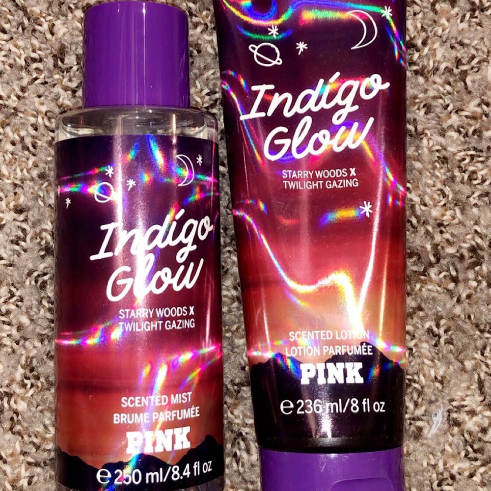 VS pink indigo glow spray and lotion